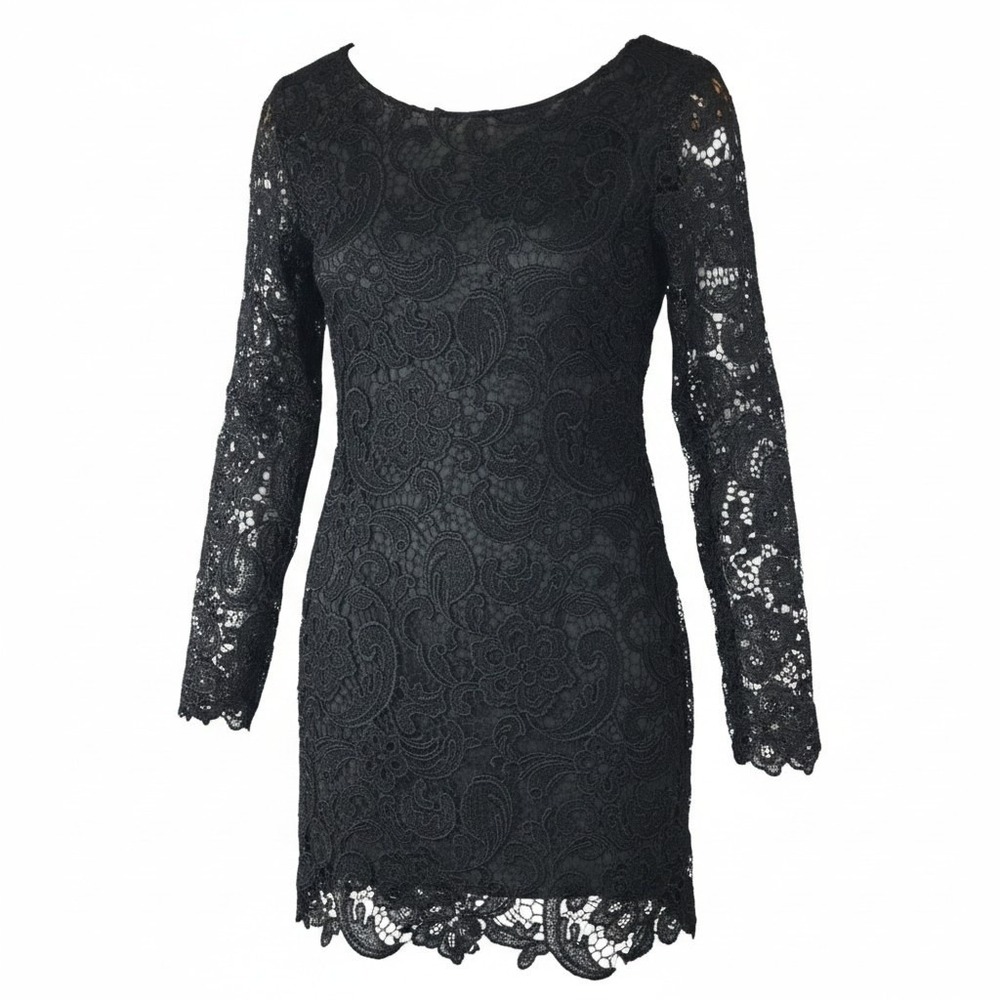 Black Floral Lace Mini Dress Large Whimsigoth Little Black Dress Dark Coquette